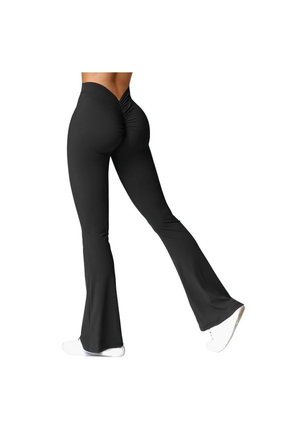 Women V-back Waist Sports Pants High Waist Push Up Butt Gym Pants Solid Slim Casual Leggings