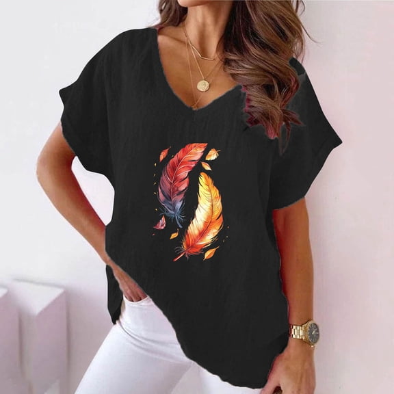 Women V-neck Print T- Fashion Comfortable Female Blouses Tops