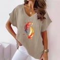thumbnail image 1 of Molidfa feather print comfortable Yellow Pullover V-Neck Short Sleeve feather print T-Shirts, 1 of 4