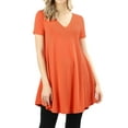 thumbnail image 1 of Women V-neck Short Sleeve Round Hem Flowy A-Line Tunic Top with Side Pockets, 1 of 3
