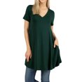 thumbnail image 1 of Women V-neck Short Sleeve Round Hem Flowy A-Line Tunic Top with Side Pockets, 1 of 3