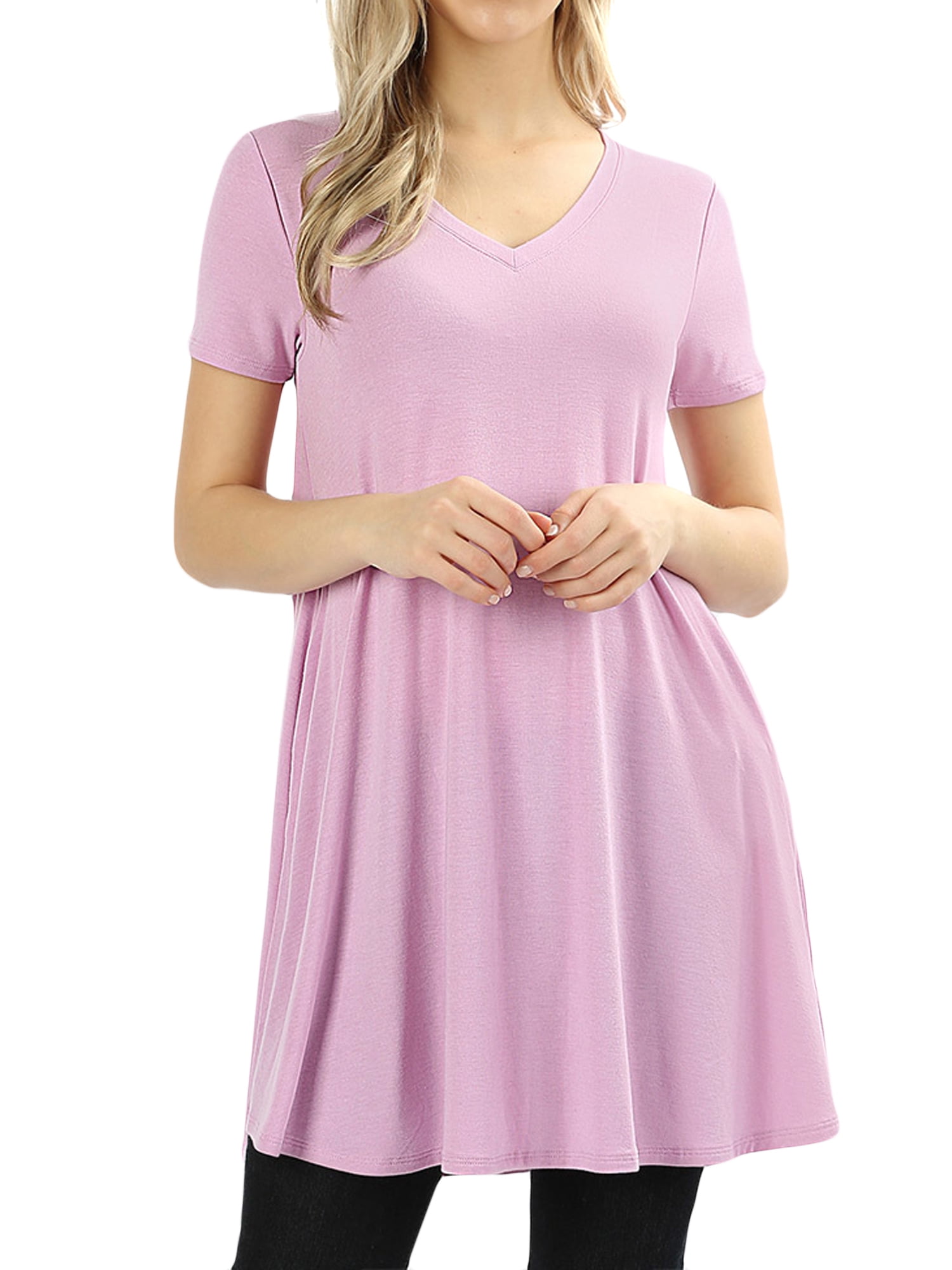 V-Neck Tunic Dress with Side Pockets