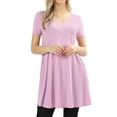 thumbnail image 1 of Women V-neck Short Sleeve Round Hem Flowy A-Line Tunic Top with Side Pockets, 1 of 3