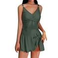 thumbnail image 1 of Women V-neck Swimsuits Waist-fitted Bathing Dress Smooth Elastic Fabric Beach Pool Swimwear For Daily Use,Size:M, 1 of 4