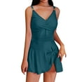 thumbnail image 1 of Women V-neck Swimsuits Waist-fitted Bathing Dress Smooth Elastic Fabric Beach Pool Swimwear For Daily Use,Size:S, 1 of 4