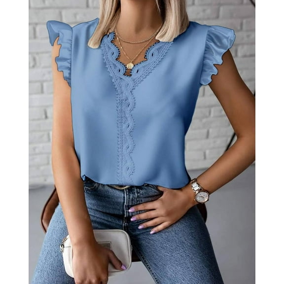New Women V-neck White Top Black Lace Panel Shirt 2024Blusa Mujer Tendencia Blusas Mujer Elegantes