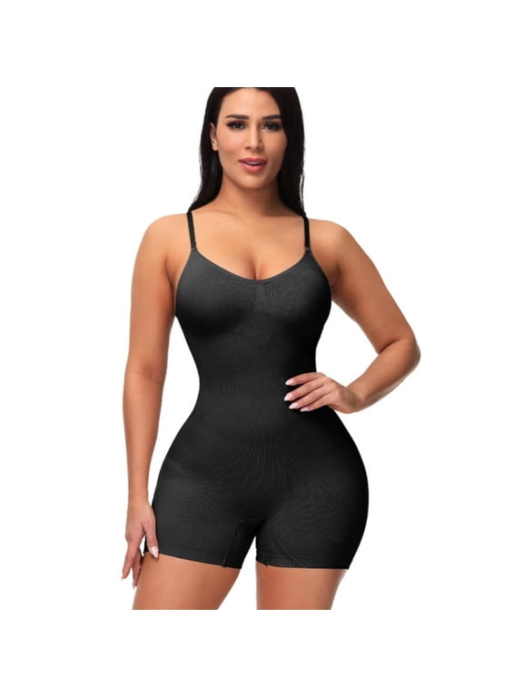 Women V neckline Seamless Bodysuit Slimming Waist Trainer Shapewear Butt Lifter Chest Enhancing Full Slip Strappy-Backed One Piece Lingerie Shapewear