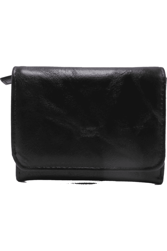 Women VEGAN Faux Leather Trifold WALLET Mundi RFID Snap Ladies Black a688n