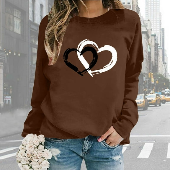 Women Valentine Day Long Sleeve Crewneck Sweatshirts Printed Lightweight Loose Blouse Top Polyester