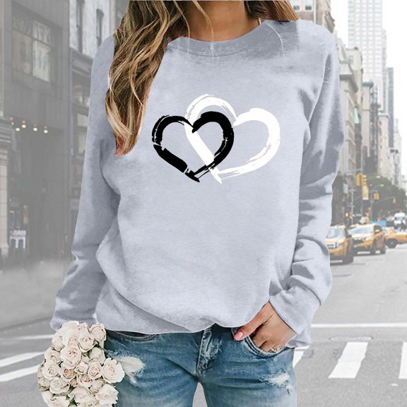 Women Valentine Day Long Sleeve Crewneck Sweatshirts Printed Lightweight Loose Blouse Top Polyester