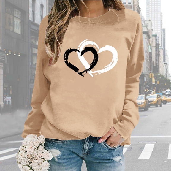 Women Valentine Day Long Sleeve Crewneck Sweatshirts Printed Lightweight Loose Blouse Top Polyester