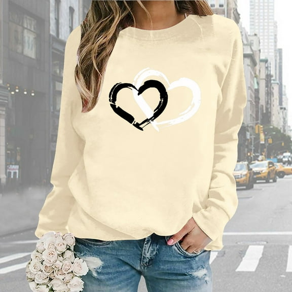 Women Valentine Day Long Sleeve Crewneck Sweatshirts Printed Lightweight Loose Blouse Top Polyester