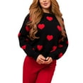 thumbnail image 1 of Women Valentine Heart Sweater Loose Crew Neck Long Sleeve Pullover Knit Tops Casual Streetwear, 1 of 7
