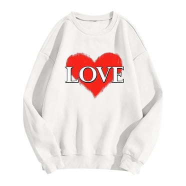 Women Valentine's Day Fashion Casual Print Long Sleeve Hoodie, Loose Round Neck Hoodie