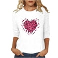 thumbnail image 1 of Women Valentine's Day Heart Print T Shirt Casual Crewneck Seven Quarter Sleeve Top, 1 of 4