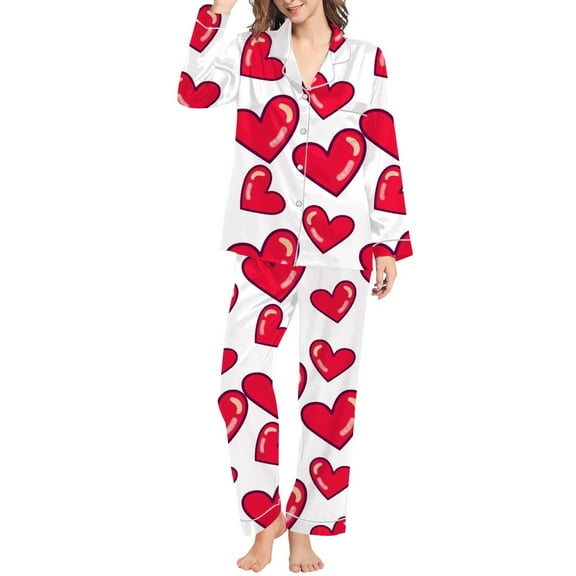 Women Valentine's Day Heart Shaped Printed Long Sleeved Pajama Set High-quality Durable Stylish Modern Easy to Clean