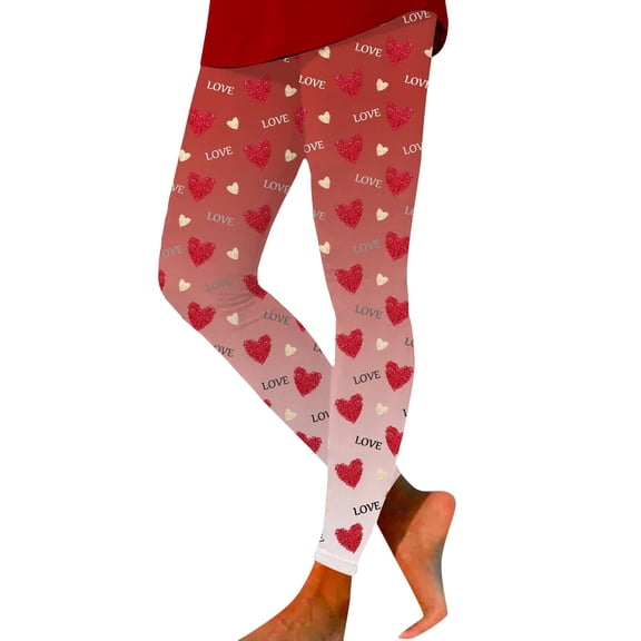Women Valentine's Day Leggings Casual Printed Slim Fit Soft Elastic Lounge Yoga Tights Pants