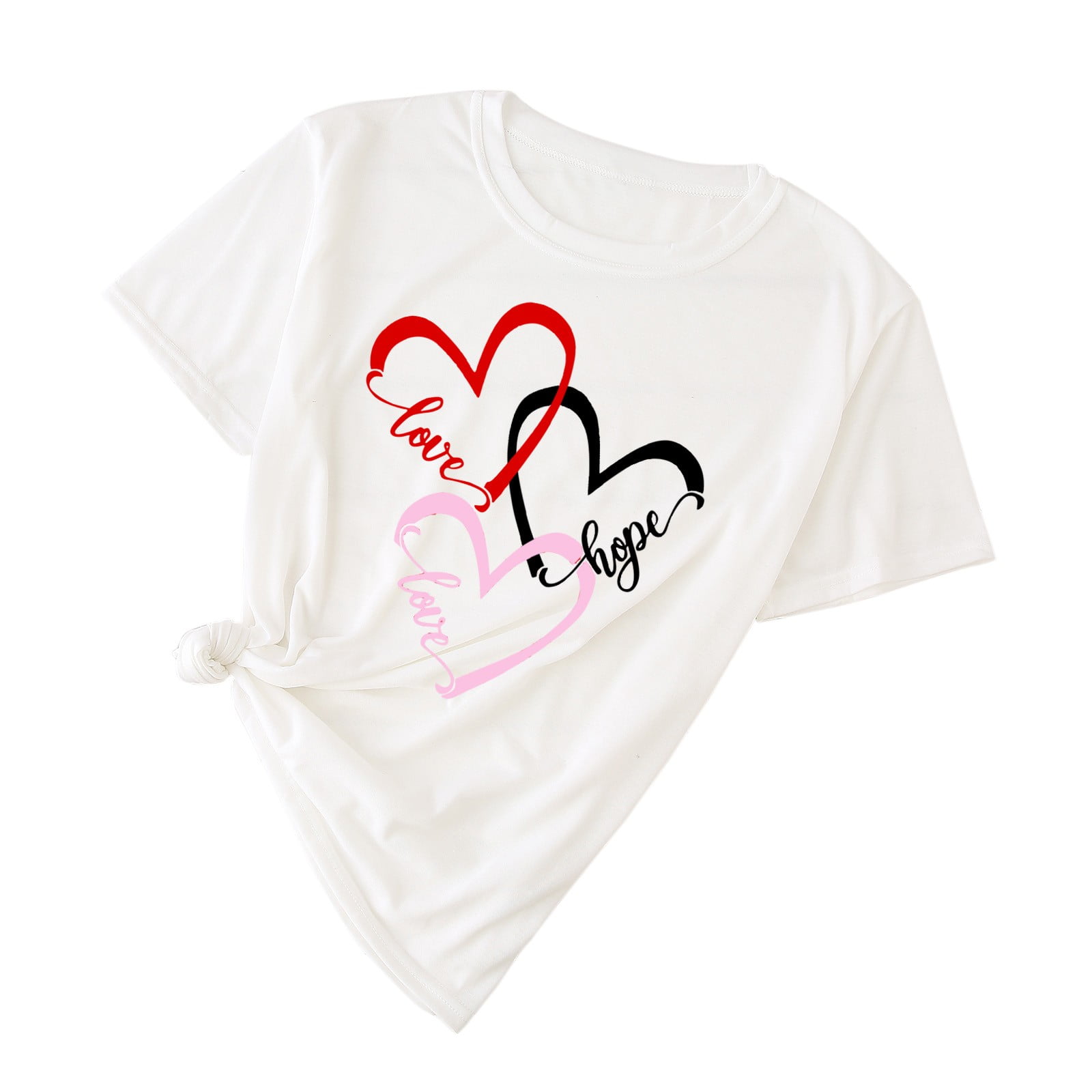 Women's Love Letter Print Valentine's Day T-Shirt - Short Sleeve Round Neck Casual Tee (Pink)