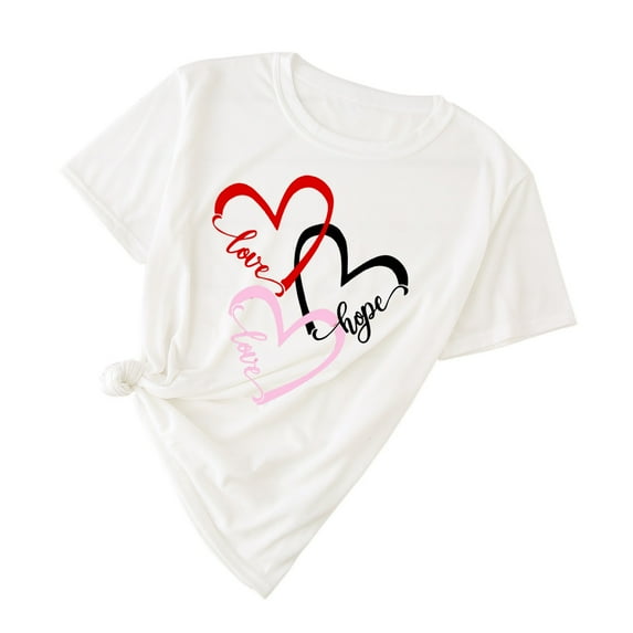 Women Valentine's Day Love Printed Solid Color Top Short Sleeve T-Shirt
