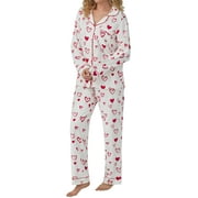 INEVNEN Women Valentine's Day Pajamas Set Long Sleeve Love Printed 2 Peices PJ Sets Button-Down Pajama Sleepwear Loungewear