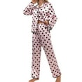 thumbnail image 1 of Women Valentine's Day Pajamas Set Long Sleeve Love Printed Satin PJ Sets Button-Down Pajama Sleepwear Loungewear, 1 of 8
