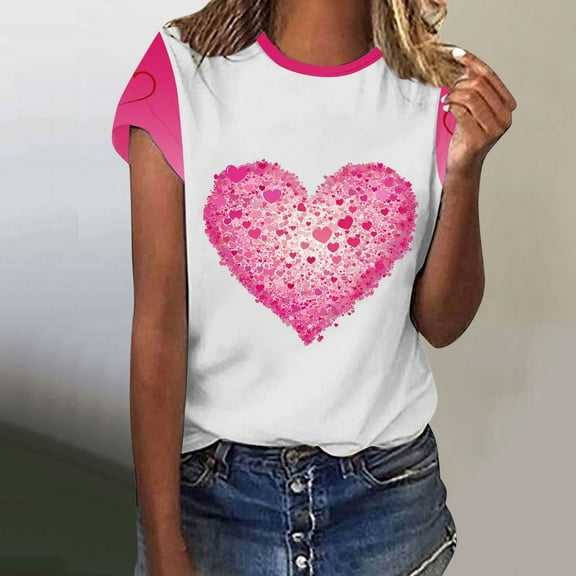 Women Valentine's Day Printed Casual Printed Round Neck