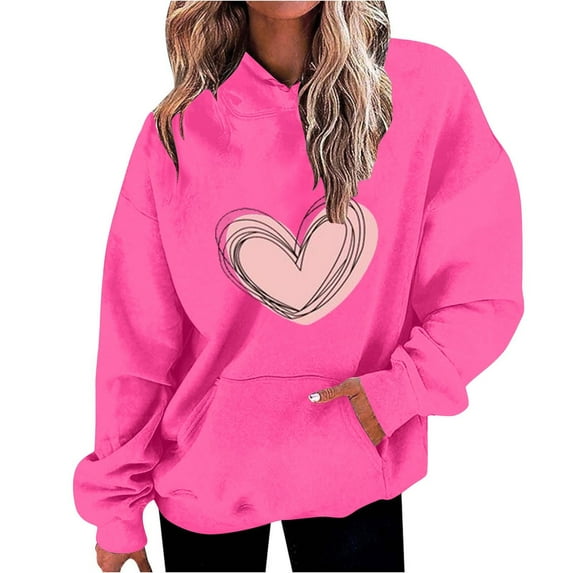 Women Valentine's Day Sweatshirt Cute Heart Hoodies Pullover Tops Oversized Loose Fit Holiday Oufit