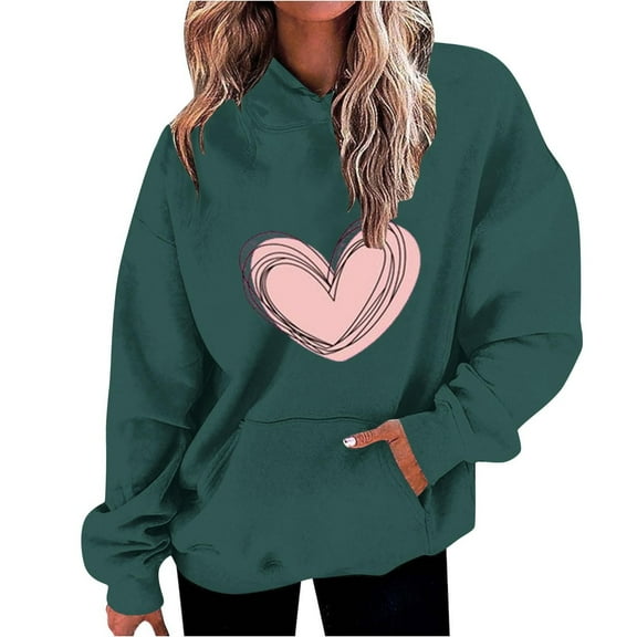 Women Valentine's Day Sweatshirt Cute Heart Hoodies Pullover Tops Oversized Loose Fit Holiday Oufit