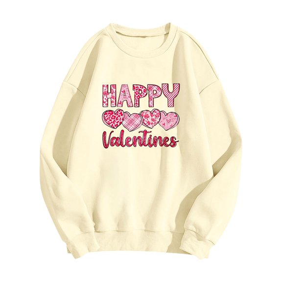 Women Valentine's Sweatshirt Love Heart Print Shirts Long Sleeve Crew Neck Letter Print 2026 Fall Warm Clothes