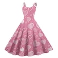 thumbnail image 1 of Women Valentines Day A Line Dress with Adjustable Spaghetti Straps Vintage Inspired Fit and Flare Pink L, 1 of 6