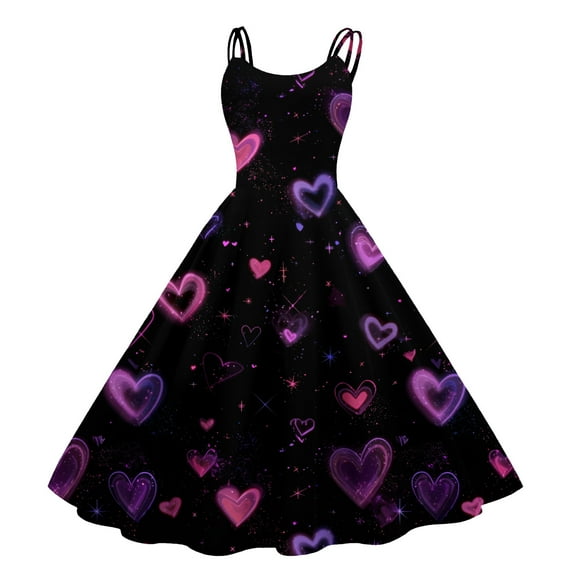 Women Valentines Day A Line Dress with Adjustable Spaghetti Straps Vintage Inspired Fit and Flare Summer Sundress Dark Purple L