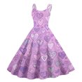 thumbnail image 1 of Women Valentines Day A Line Dress with Adjustable Spaghetti Straps Vintage Inspired Fit and Flare Summer Sundress Purple Pink 2XL, 1 of 4