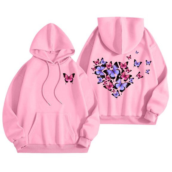 Women Valentines Day Hoodies Love Heart Graphic Printed Long Sleeve Casual Hooded Sweatshirts Lightweight Valentine Gift Loose Tops with Pocket