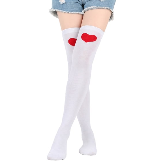 Women Valentines Day Over Knee Thigh High StockingLip Heart Pattern Printed High Tube Long Socks Costume Accessory