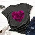 thumbnail image 1 of Women Valentines Day Rose Love Print Short Sleeve T-shirts Novelty Graphic Tops Grey, 1 of 5