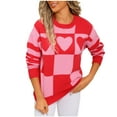 thumbnail image 1 of Women Valentines Day Sweater Long Sleeve Cute Heart Sweaters Crew Neck Casual Ribbed Knit Pullover Top Red, M, 1 of 7