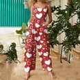 thumbnail image 1 of Women Valentines Overalls Wide Leg Sleeveless Casual Heart Graphic Rompers Valentine Overalls with Pockets, 1 of 7