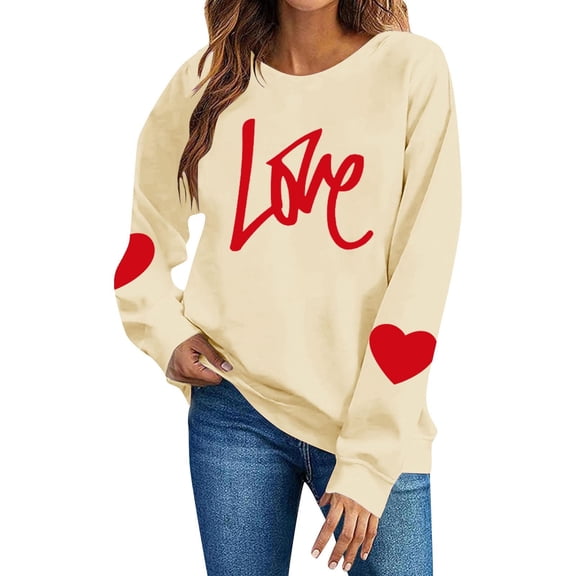 Women Valentines Shirts Long Sleeve Crewneck Love Heart Pullover Valentine's Graphic Fleece Sweatshirts Lover Gift