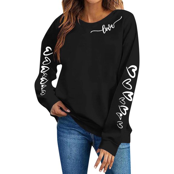Women Valentines Shirts Long Sleeve Crewneck Love Heart Pullover Valentine's Graphic Fleece Sweatshirts Lover Gift
