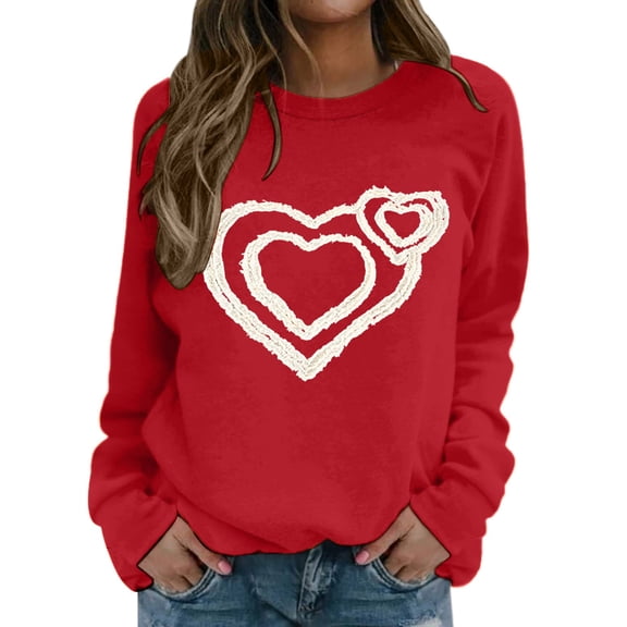Women Valentines Sweatshirt Casual Love Theme Long Sleeve Crewneck Hoodless Tops Loose Comfortable Daily Loungewear Cute Sweatshirts for Women Red XXL