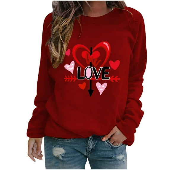 Women Valentines Sweatshirts Arrow Heart Romantic Graphic Shirts Long Sleeve Crewneck Pullover Tops
