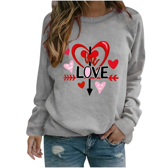 Women Valentines Sweatshirts Arrow Heart Romantic Graphic Shirts Long Sleeve Crewneck Pullover Tops