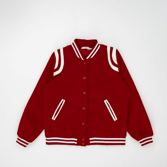 Women Varsity Jacket with leather shoulder embellishment Casual Comfort (Burgundy, XL)