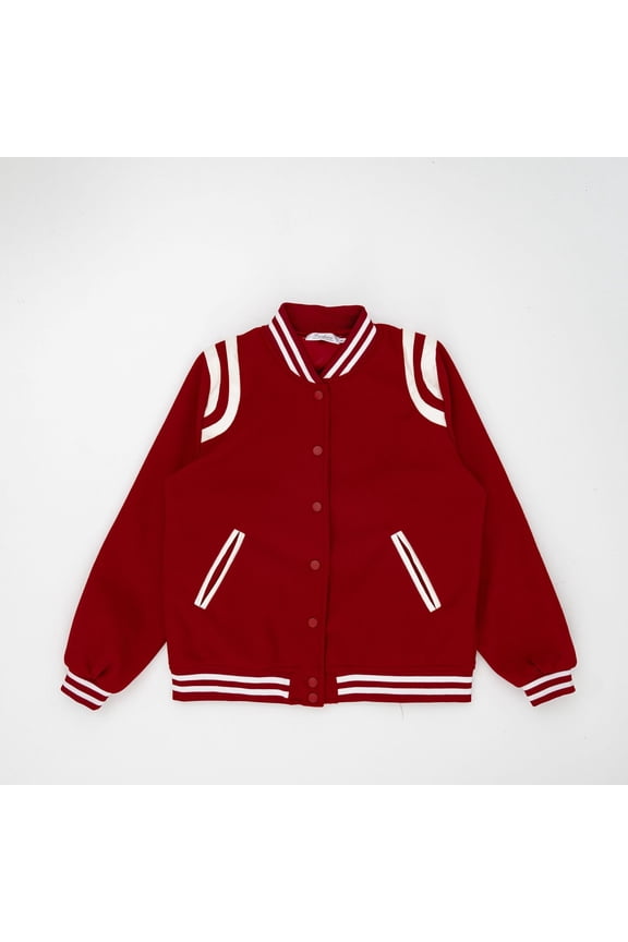 Women Varsity Jacket with leather shoulder embellishment Casual Comfort (Burgundy, XS)