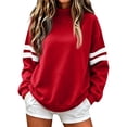 thumbnail image 1 of Women Varsity Sweatshirt Long Sleeve Casual Oversized Pullover Striped Sleeve Loose Fit Athletic Top, 1 of 4