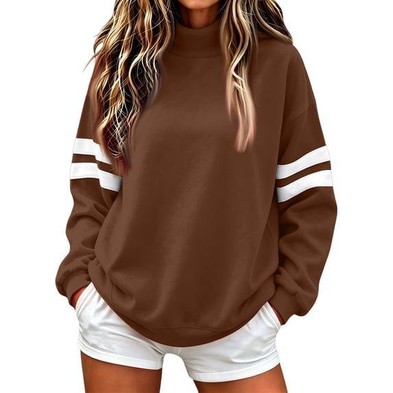 Women Varsity Sweatshirt Long Sleeve Casual Oversized Pullover Striped Sleeve Loose Fit Athletic Top