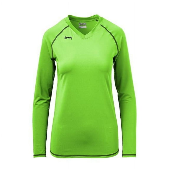 Women Vee Neck Long Sleeve T-Shirt, Lime - 2XS