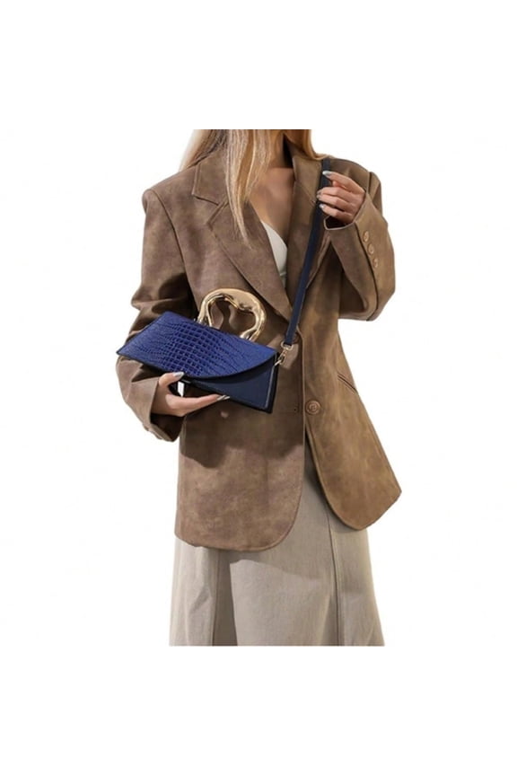 Women Vegan Leather Evening Handbag Crocodile Pattern Handle Clutch Purse Cross Body Envelope Bag