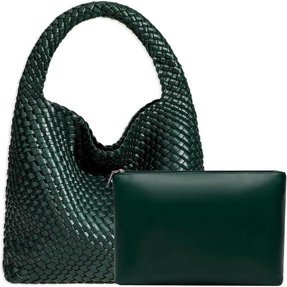 Women Vegan Leather Hand-Woven Tote Handbag Fashion Shoulder Top-handle Bag All-Match Underarm Bag with Purse