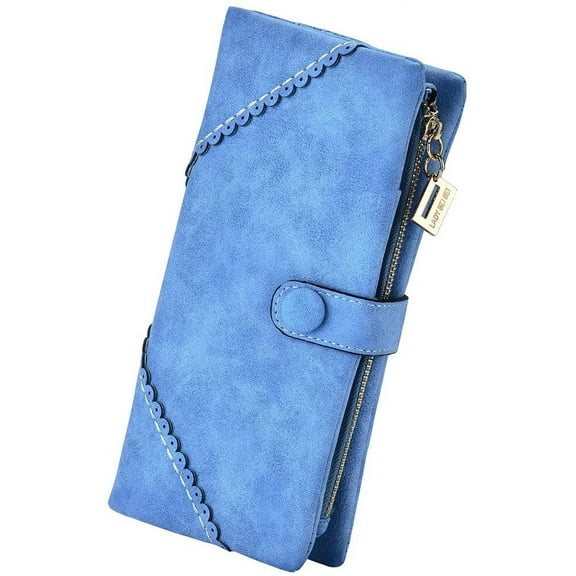 Women Vegan Leather Wallet Bifold Clutch Large Capacity Card Organizer Buckle Long Purse for Girls Candy Color
